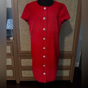 J. Crew Women’s Vibrant Red Midi Dress with Jeweled Buttons. Size 10. NWT.
